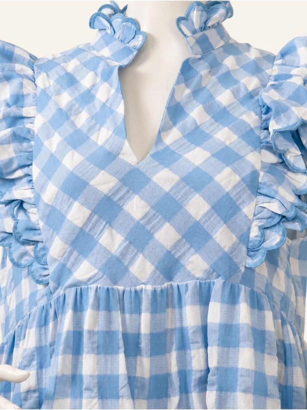 Umgee Blue Gingham Ruffle Midi Dress Small Cottagecore Prairie Pockets NWT - Picture 2 of 7